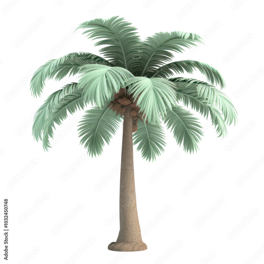 Obraz premium PNG palm tree with lush green leaves 3d icon, cartoon style minimal on transparent, isolate on white background