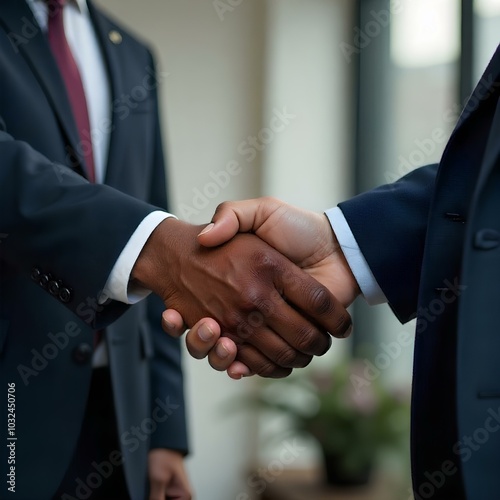 Two businessmen shake hands after a well-arranged business cooperation.