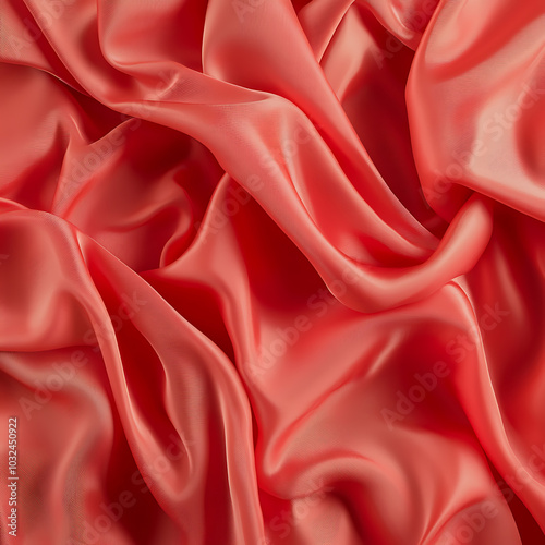 Smooth coral satin fabric texture close-up