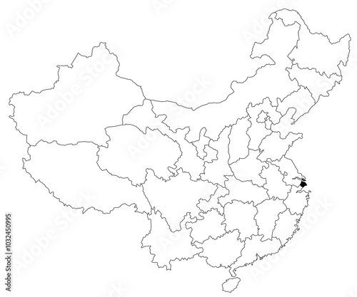 Wallpaper Mural Map of Shanghai municipality in China country on white background. single province map highlighted by black colour on China map. East Asia, CN, people's republic of China, PRC Torontodigital.ca