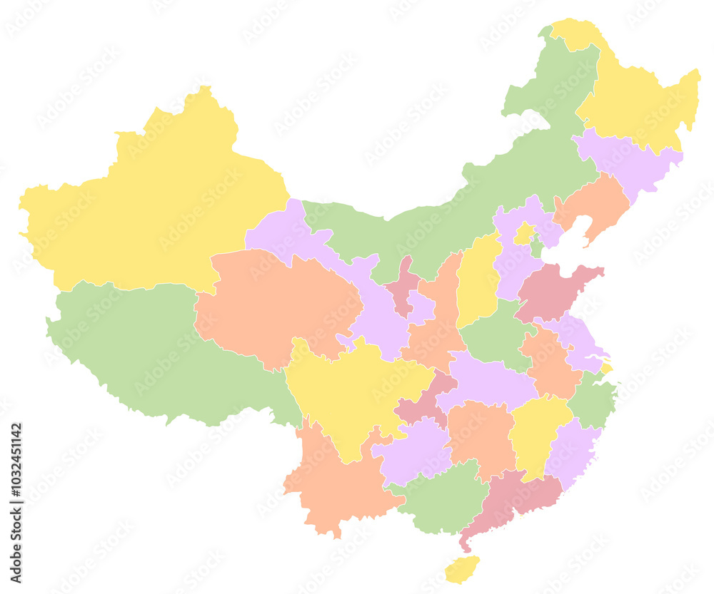 colorful China map and provinces, East Asia, CN, people's republic of China, PRC, mainland colorful China map and provinces, East Asia, CN, people's republic of China, PRC, mainland