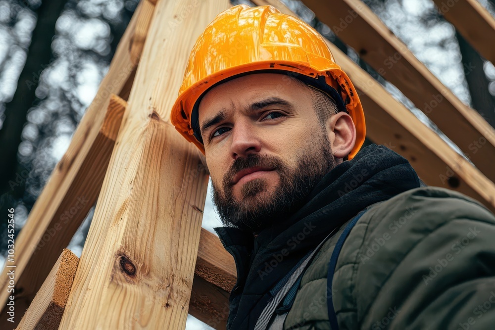Carpenter building a treehouse, working on a sturdy wooden frame, carpenter, treehouse construction Carpenter building a treehouse, working on a sturdy wooden frame, carpenter, treehouse construction