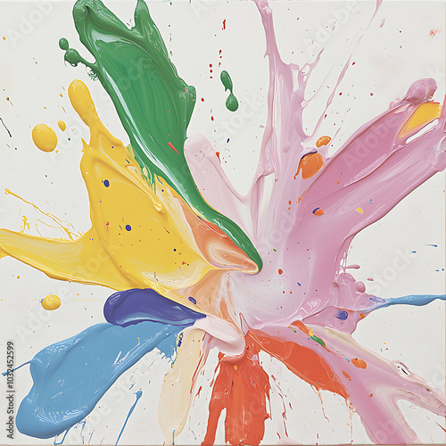 Vibrant explosion of colorful paint splashes on canvas photo