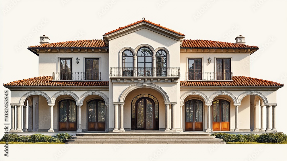 Luxury Italian Villa with Terracotta Roof and Arched Entry Luxury Italian Villa with Terracotta Roof and Arched Entry