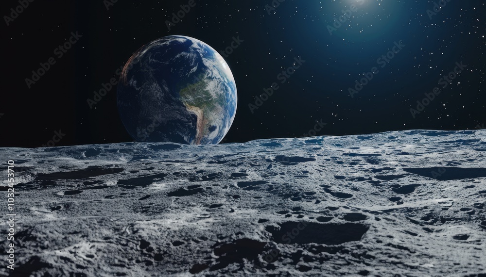 Earthrise Over a Cratered Lunar Landscape A Digital Composition Earthrise Over a Cratered Lunar Landscape A Digital Composition