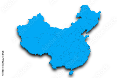 China 3d map with provinces and color. China country, cn, people's republic of China