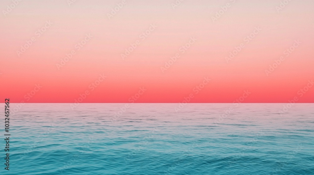 The sun sets, painting the sky pink and reflecting in calm ocean waters, creating a serene scene. The beach stretches into the horizon, waves gently lapping The sun sets, painting the sky pink and reflecting in calm ocean waters, creating a serene scene. The beach stretches into the horizon, waves gently lapping