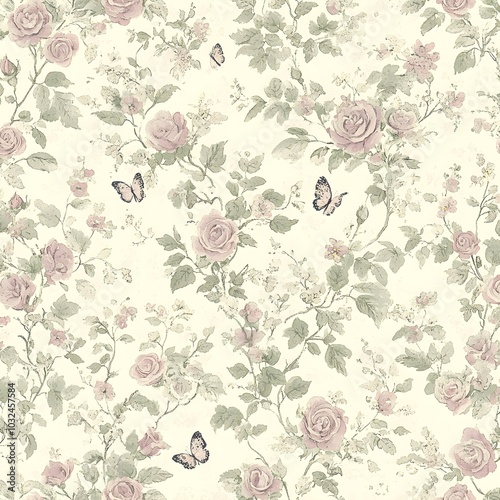 Vintage Floral Pattern with Butterflies