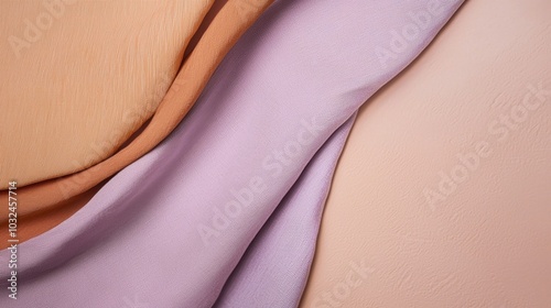 Delicate pastel-colored fabrics are gracefully arranged, creating a harmonious blend of textures and soft hues, ideal for lifestyle or fashion-themed projects