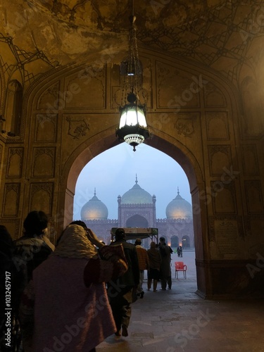 inside view of the entrance gate of badshahi mosque photo