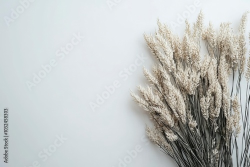 White Dried Wheat Stalks on a White Background photo