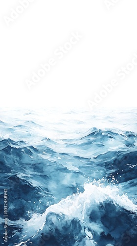 Calm Watercolor Seascape of Gentle Ocean Waves