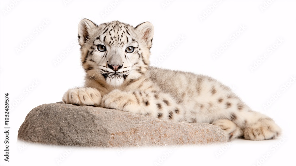 Snow Leopard Cub Resting on a Rock Snow Leopard Cub Resting on a Rock