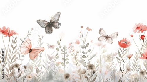 drawing of a butterfly in a meadow .