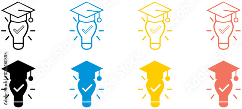 Graduation cap light bulb icon set education creative idea light bulb success student vector illustration academy business learning course signs for web and app