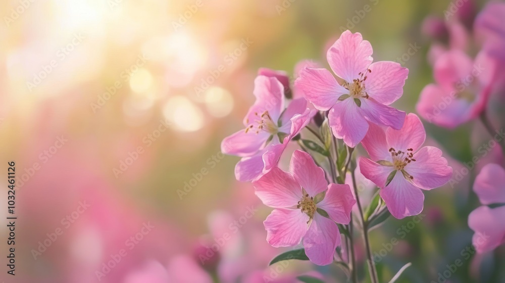 Delicate pink flowers basking in soft sunlight, creating a serene and tranquil atmosphere. Delicate pink flowers basking in soft sunlight, creating a serene and tranquil atmosphere.