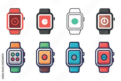 Colorful Smartwatch Icon Set with Various App Designs