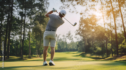 Swinging into the sunrise on the golf course