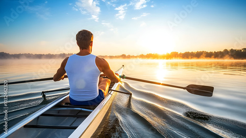 Rowing journey at sunrise photo