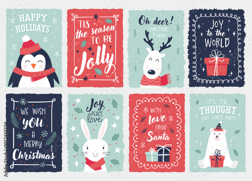 Cute hand drawn gift tags for Christmas, typographic designs and lovely illustrations - vector design