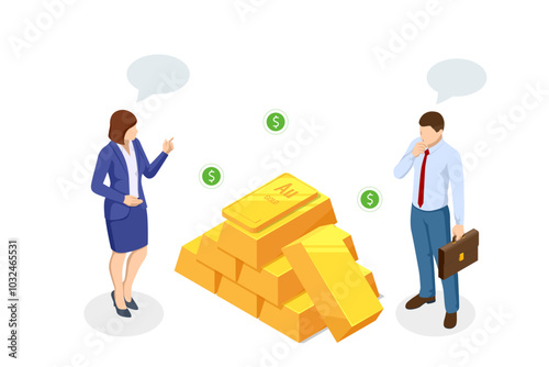 Isometric Investment Precious metals gold or silver. Golden bars. Investing Banking business. Increase in cost of precious metals. Investments in golden securities. Buying aurum ETF