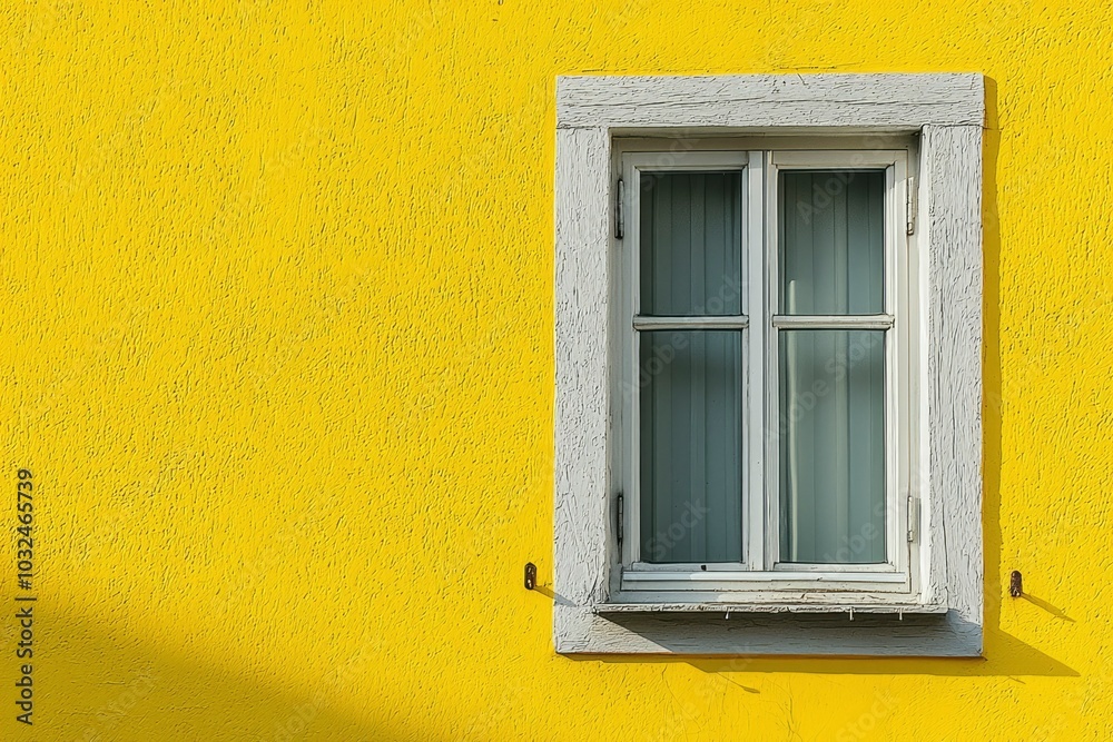 Fototapeta premium A Single White Window on a Yellow Wall