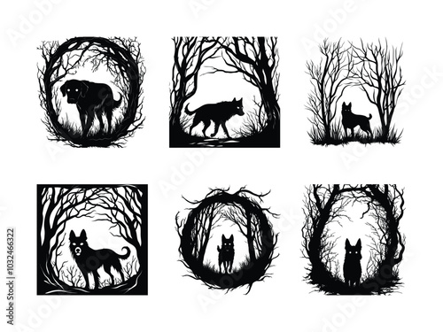 Spooky Forest Dog Silhouette | Eerie Halloween Vector Art