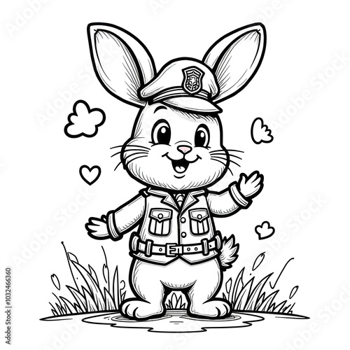 Cute Police Bunny Coloring Page