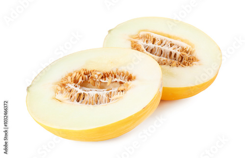 Halves of ripe melon isolated on white