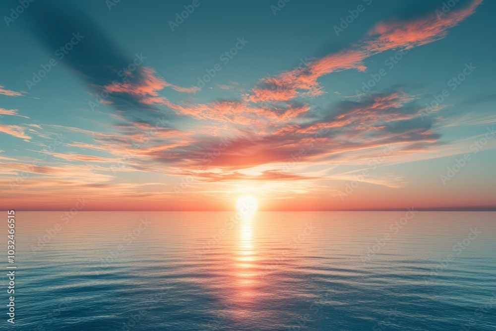 Obraz premium Pink and Orange Clouds Reflecting in Calm Ocean Water at Sunset