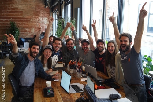 Startup team celebrating success, Generative AI