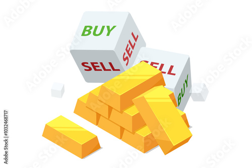 Isometric Investment Precious metals gold or silver. Golden bars. Investing Banking business. Increase in cost of precious metals. Investments in golden securities. Buying aurum ETF