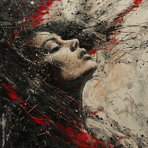 abstract portrait of a disintegrating woman,