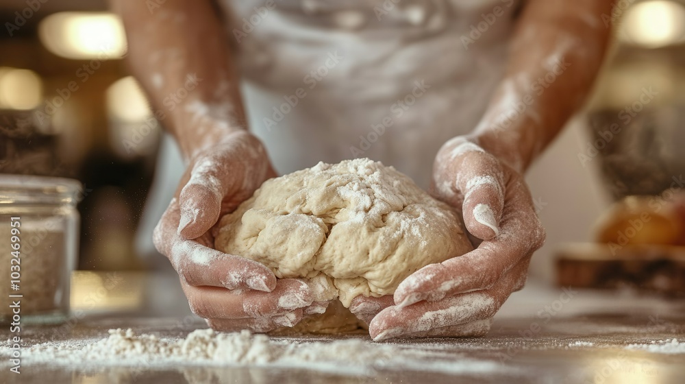 Close-up of hands kneading dough in a rustic kitchen setting, ready for baking. Perfect shot for culinary and artisanal content. Close-up of hands kneading dough in a rustic kitchen setting, ready for baking. Perfect shot for culinary and artisanal content.