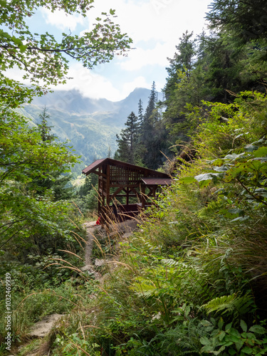 The rock cell of Father Arsenie Boca, Fagaras mountains Romania photo