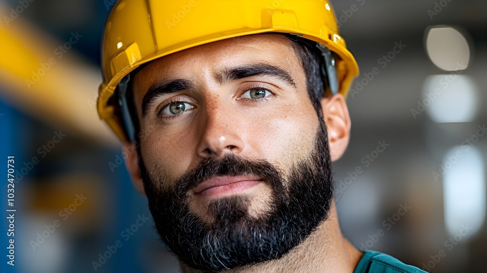 A focused industrial worker inspecting and examining machinery and equipment in the interior of a warehouse or factory setting with room for text overlay or additional content A focused industrial worker inspecting and examining machinery and equipment in the interior of a warehouse or factory setting with room for text overlay or additional content
