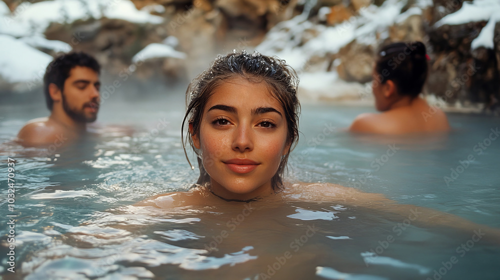 Relaxing in a hot natural spring surrounded by nature