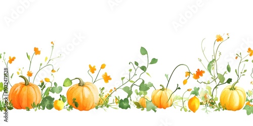 Watercolor Pumpkins and Vines Border