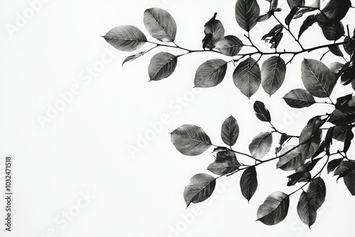 Black and White Branch with Veined Leaves