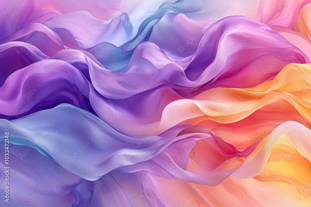 Fototapeta premium Abstract Wavy Purple, Blue, Pink, and Yellow Fabric