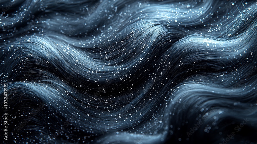 Abstract dark blue wavy background with glowing particles. Abstract dark blue wavy background with glowing particles.