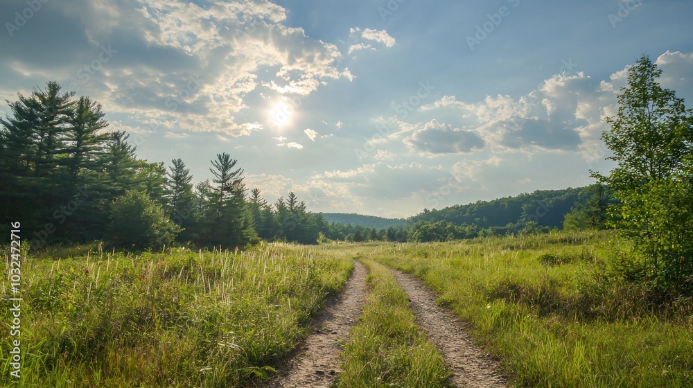 Fototapeta premium A peaceful nature scene in a designated wilderness area, with trails and untouched landscapes. 