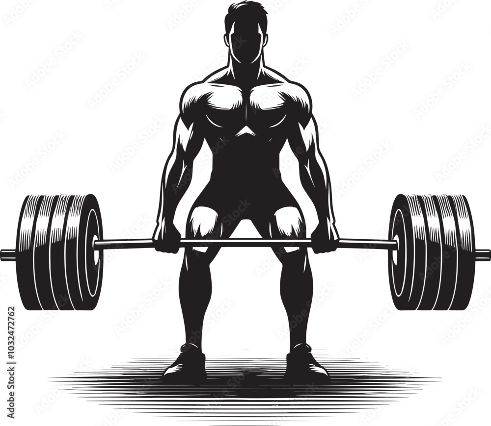 Deadlift Gym exercise Silhouette illustration isolated on a white background Deadlift Gym exercise Silhouette illustration isolated on a white background