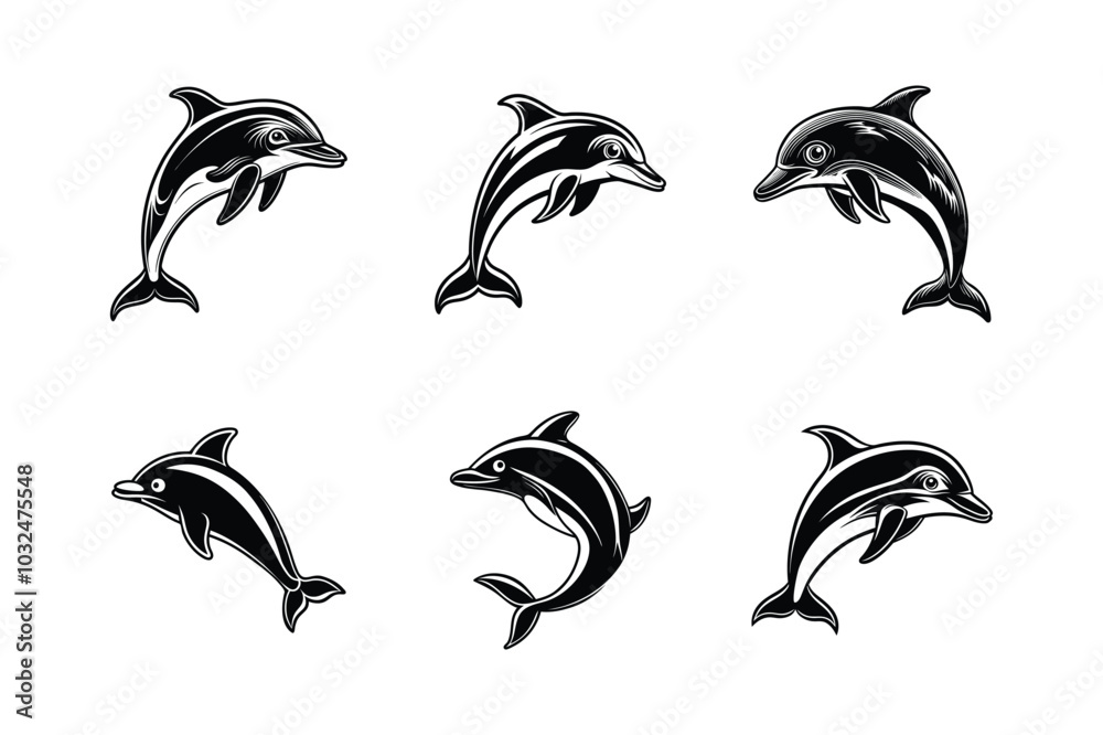 Dolphin sets icon silhouette vector illustration on white background. Dolphin sets icon silhouette vector illustration on white background.
