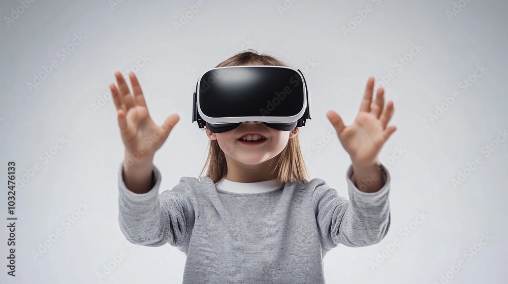 Portrait of kid using virtual reality headset, isolated on white background Portrait of kid using virtual reality headset, isolated on white background