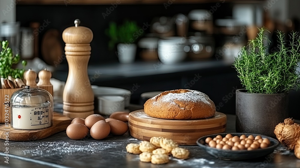 Kitchen timer and baking tools on a countertop Kitchen timer and baking tools on a countertop
