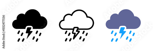 Storm icons featuring simple designs for social media, apps, and web use. Clean vector illustrations ideal for weather-related projects, forecasts, and user interfaces. Versatile and modern style.