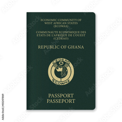 Ghana Passport Cover with Gold Emblem and Text