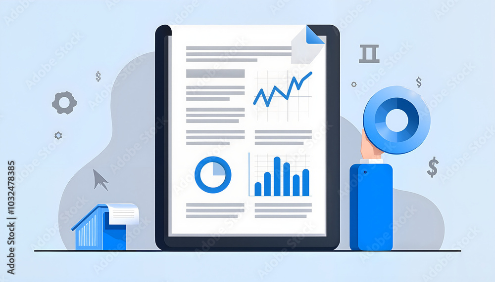 Financial report with charts and graphs on tablet display