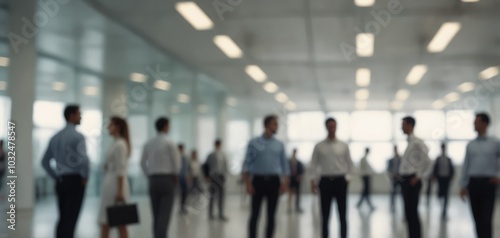 blurred business people in white glass office background